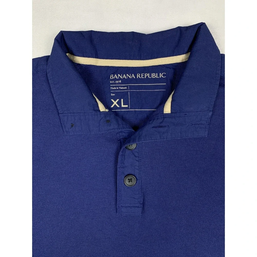 Banana Republic Polo Shirt Mens XL Blue‎ Long Sleeve Button Mock Neck